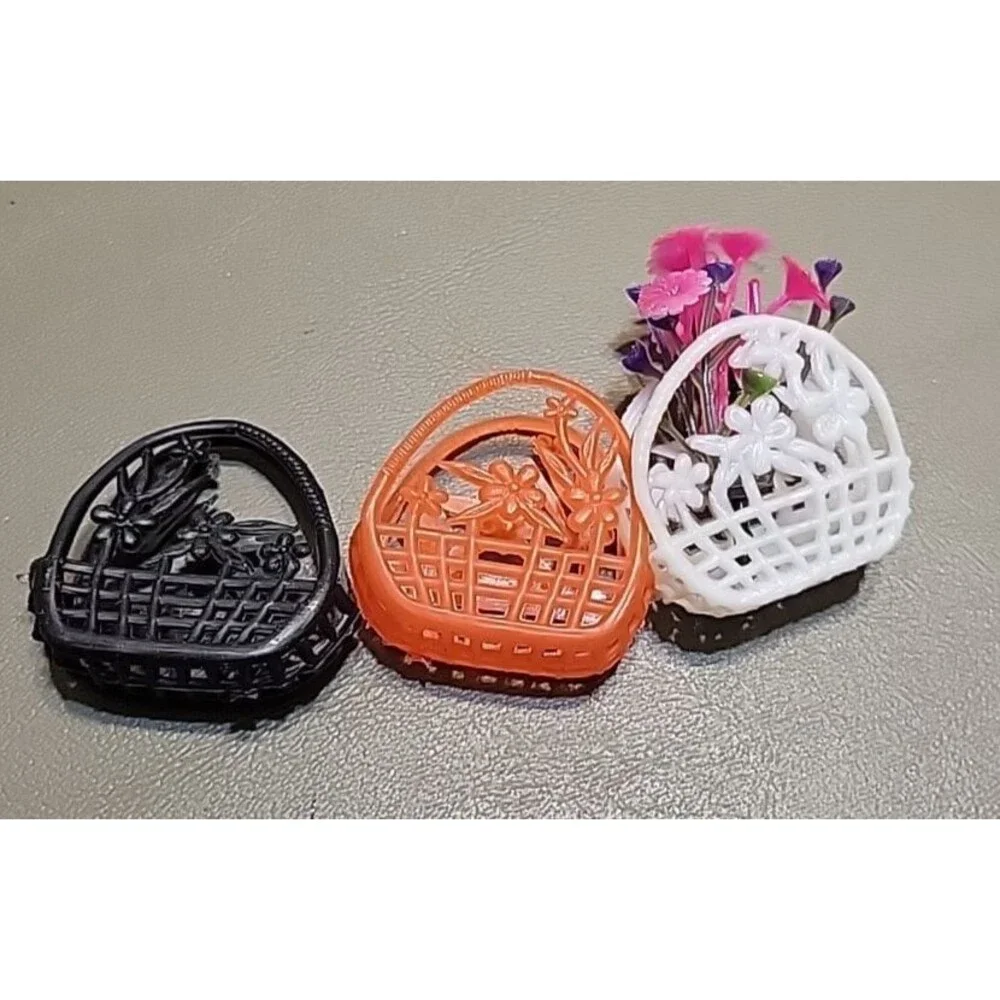 Barbie Clone Plastic Circle Handbag lot‎ Black White Orange Wicker Look 3 pcs